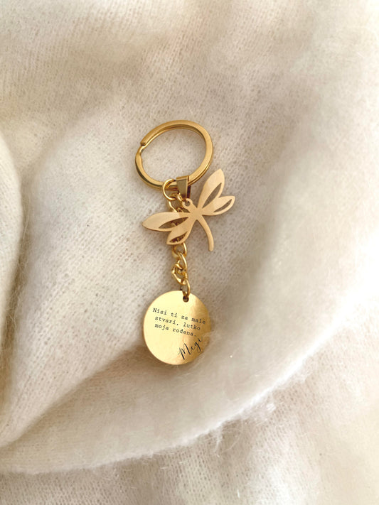 Privjesak za ključeve s personaliziranom posvetom – čelik sa pozlatom